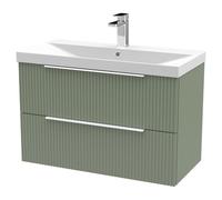 Hudson Reed Fluted 800Mm Wall Hung 2-drawer Vanity And Thin-edge Basin - Satin Green