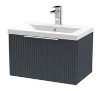 Hudson Reed Fluted 600Mm Wall Hung Single Drawer Vanity And Mid-edge Basin - Soft Black