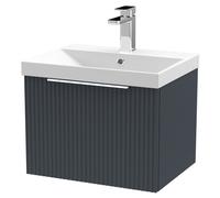 Hudson Reed Fluted Satin Wall Mounted Single Drawer Vanity Unit and Thin Edge Ceramic Basin | Soft Black | MDF | 500mm