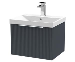 Hudson Reed Fluted Satin Wall Mounted Single Drawer Vanity Unit and Thin Edge Ceramic Basin | Soft Black | MDF | 500mm