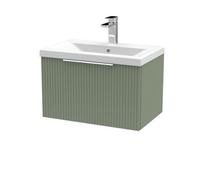 Hudson Reed Fluted 600Mm Wall Hung Single Drawer Vanity And Mid-edge Basin - Satin Green