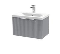 Hudson Reed Fluted Wall Hung 1-Drawer Vanity And Mid-Edge Basin, Contemporary Sink Vanity Unit, Satin Grey, 600mm