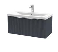Hudson Reed Fluted Wall Hung 1-Drawer Vanity And Mid-Edge Basin, Contemporary Sink Vanity Unit, Soft Black, 800mm