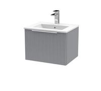 Hudson Reed Fluted Wall Hung Single Drawer Vanity Unit with 18mm Profile Basin | Satin Grey | MDF | 500mm