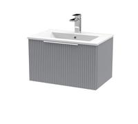 Hudson Reed Fluted 600Mm Wall Hung Single Drawer Vanity And Minimalist Basin - Satin Grey