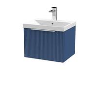 Hudson Reed Fluted 500Mm Wall Hung Single Drawer Vanity And Thin-edge Basin - Satin Blue