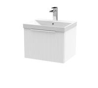Hudson Reed Fluted 500Mm Wall Hung Single Drawer Vanity And Thin-edge Basin - Satin White
