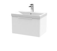 Hudson Reed Fluted 600Mm Wall Hung Single Drawer Vanity And Thin-edge Basin - Satin White