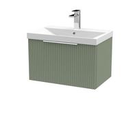 Hudson Reed Fluted 600Mm Wall Hung Single Drawer Vanity And Thin-edge Basin - Satin Green