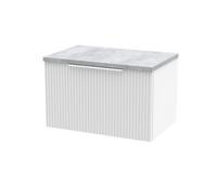 Hudson Reed Fluted Wall Hung 1-Drawer Vanity Unit & Bellato Grey Laminate Worktop, Counter Top Vanity Unit In Satin White, 600mm