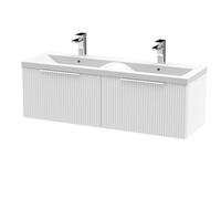 Hudson Reed Fluted Satin Wall Mounted 2 Drawer Vanity Unit and Twin Ceramic Basins | White | MDF | 1200mm