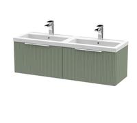 Hudson Reed Fluted Satin Green 1200mm Wall Hung 2-Drawer Vanity &