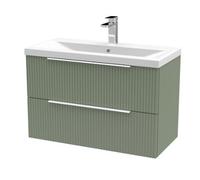 Hudson Reed Fluted 800mm Wall Hung 2-Drawer Vanity Unit With Basin-Satin Green