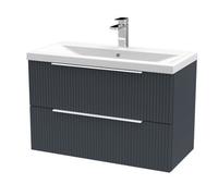 Hudson Reed Fluted 810mm Wall Hung 2-Drawer Vanity Unit With Basin-Soft Black