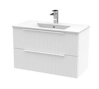 Hudson Reed Fluted 800Mm Wall Hung 2-drawer Vanity And Minimalist Basin - Satin White