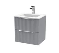 Hudson Reed Fluted Wall Hung 2-Drawer Vanity And Minimalist Basin, Contemporary Sink Vanity Unit, Satin Grey