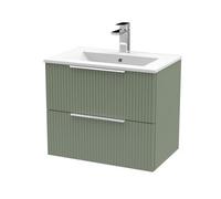 Hudson Reed Fluted Wall Hung 2 Drawer Vanity Unit with 18mm Profile Basin | Satin Green | MDF | 600mm