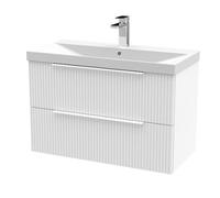 Hudson Reed Fluted Wall Hung 2 Drawer Vanity Unit with 50mm Profile Basin | Satin White | MDF | 800mm