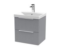 Hudson Reed Fluted 500Mm Wall Hung 2-drawer Vanity And Thin-edge Basin - Satin Grey