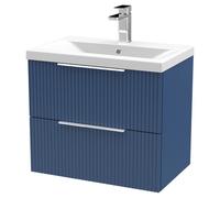 Hudson Reed Fluted 600mm Wall Hung 2-Drawer Vanity Unit Including Basin-Satin Blue