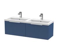 Hudson Reed Fluted Satin Blue 1200mm Wall Hung 2-Drawer Vanity & D