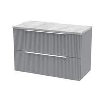Hudson Reed Fluted Wall Mounted 2 Drawer Vanity Unit with Bellato Grey Worktop | Satin Grey | MDF | 800mm