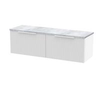Hudson Reed DFF194LBG2 Fluted Modern Bathroom Wall Hung 2 Soft Close Drawer Vanity Unit and Bellato Grey Laminate Worktop, 1200mm, Satin White
