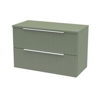 Hudson Reed Fluted Wall Hung 2-Drawer Vanity Unit & Green Worktop, Counter Top Vanity Unit In Satin Green, 800mm