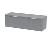 Hudson Reed Fluted Wall Hung 2-Drawer Vanity Unit & Grey Laminate Worktop, Counter Top Vanity Unit In Satin Grey, 1200mm