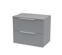 Hudson Reed Fluted Wall Mounted 2 Drawer Vanity Unit with Worktop | Satin Grey | MDF | 600mm