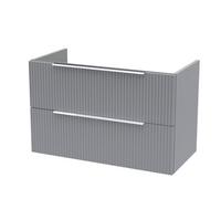 Hudson Reed Fluted Wall Hung 2-Drawer Vanity Unit, Stylish Modern Vanity Unit In Bathroom With Finger Pull Handle Design