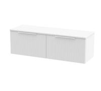 Hudson Reed Fluted Wall Hung 2-Drawer Vanity Unit & White Marble Laminate Worktop, Counter Top Vanity Unit In Satin White, 1200mm