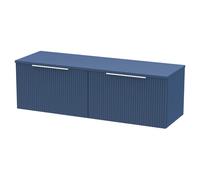 Hudson Reed Fluted Wall Hung 2-Drawer Vanity Unit & Blue Laminate Worktop, Counter Top Vanity Unit In Satin Blue, 1200mm