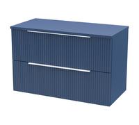 Hudson Reed Fluted 800Mm Wall Hung 2-drawer Vanity And Worktop - Satin Blue