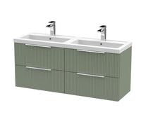Hudson Reed Fluted Satin Green 1200mm Wall Hung 4-Drawer Vanity &