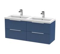 Hudson Reed Fluted Satin Blue 1200mm Wall Hung 4-Drawer Vanity & D