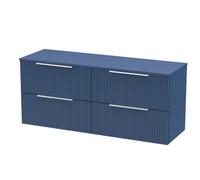 Hudson Reed DFF393W2 Fluted Modern Bathroom Wall Hung 4 Drawer Double Vanity Unit with Colour Matched Worktop, 1200mm, Satin Blue