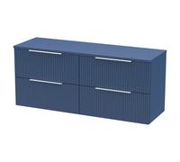 Hudson Reed Fluted Satin Blue 1200mm Wall Hung 4-Drawer Vanity Unit &a