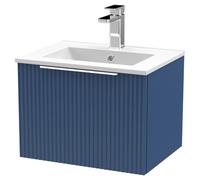 Hudson Reed Fluted 500Mm Wall Hung Single Drawer Vanity And Minimalist Basin - Satin Blue