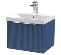 Hudson Reed Fluted 500Mm Wall Hung Single Drawer Vanity And Thin-edge Basin - Satin Blue