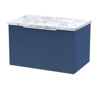 Hudson Reed Fluted 600Mm Wall Hung Single Drawer Vanity & Laminate Worktop - Satin Blue