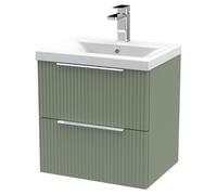 Hudson Reed Fluted Wall Mounted 2 Drawer Vanity Unit and Mid Edge Ceramic Basin | Satin Green | MDF | 500mm