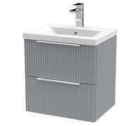 Hudson Reed Fluted 500Mm Wall Hung 2-drawer Vanity And Mid-edge Basin - Satin Grey