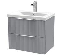 Hudson Reed Fluted 600Mm Wall Hung 2-drawer Vanity And Mid-edge Basin - Satin Grey