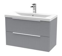 Hudson Reed Fluted 800mm Satin Grey Wall Hung 2-Drawer Vanity Unit Including Basin-Satin Grey