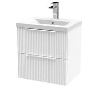 Hudson Reed Fluted Satin White 500mm Wall Hung 2-Drawer Vanity Unit &a