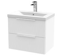 Hudson Reed Fluted Wall Mounted 2 Drawer Vanity Unit and Mid Edge Ceramic Basin | Satin White | MDF | 600mm