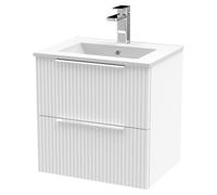 Hudson Reed Fluted Wall Mounted 2 Drawer Vanity Unit and Minimalist Ceramic Basin | Satin White | MDF | 500mm