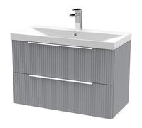Hudson Reed Fluted 800Mm Wall Hung 2-drawer Vanity And Thin-edge Basin - Satin Grey