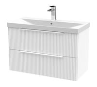 Hudson Reed Fluted Wall Mounted 2 Drawer Vanity Unit and Thin Edge Ceramic Basin | Satin White | MDF | 800mm